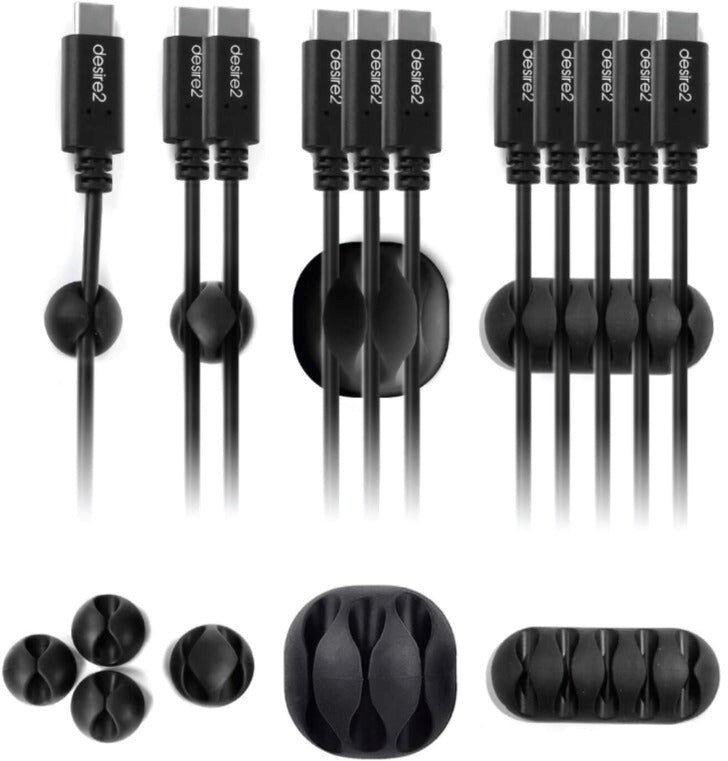 DESIRE2 Tidy Kabel Klips Kabelholder 10 Pak - Sort