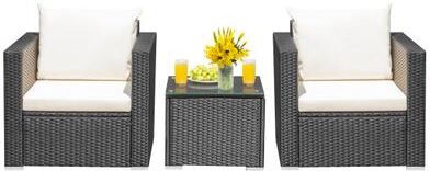Costway 3 Pieces Patio Wicker Conversation Set with Cushion-White