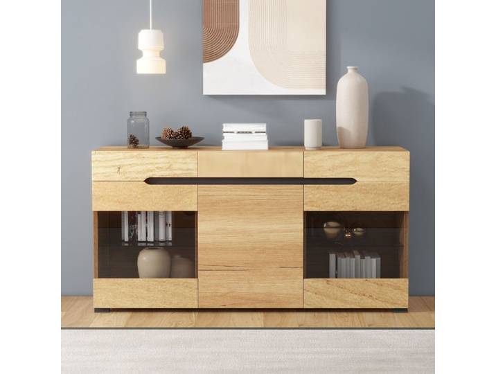 URBAN MEUBLE Buffet moderne LED rangement 3 portes 3 tiroirs 140*35*80