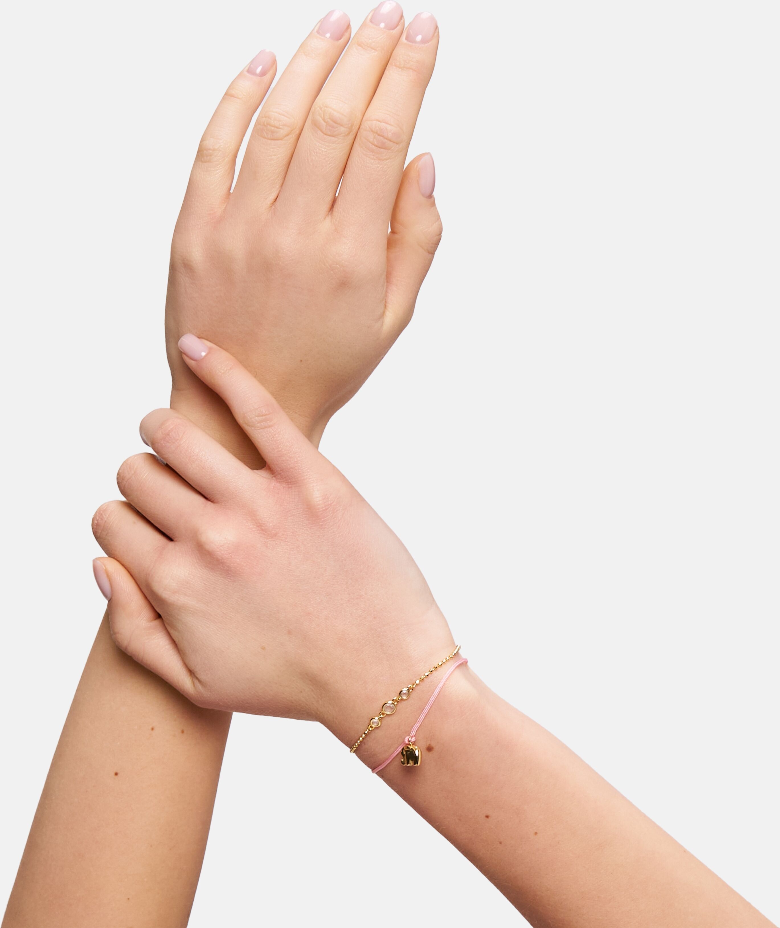 Armband TAMARIS "Schmuck Geschenk Edelstahl Textil Armkette Little Elephant", bunt (gelbgoldfarben, rosa), Armbänder, Damen, 24cm, Edelstahl Textil, Edelstahl, Textil, Armband