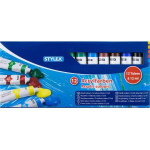 Stylex Acrylfarben 28651, 12 Farben je 12ml, in Tuben