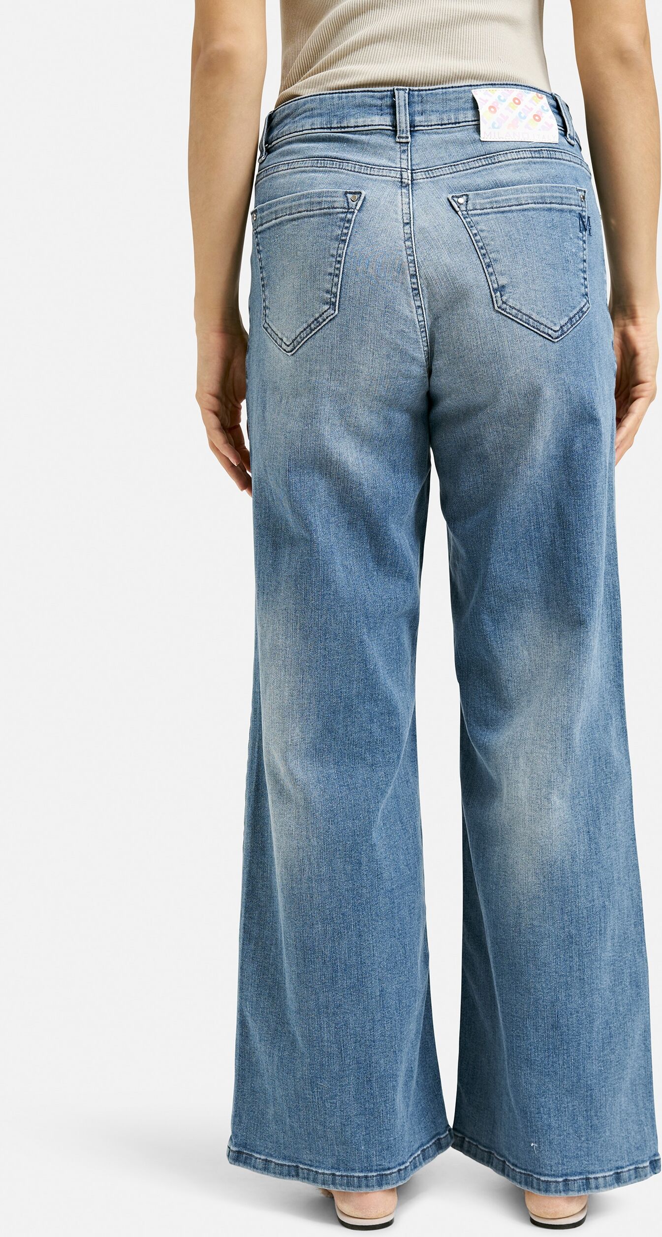 Weite Jeans MILANO ITALY, Damen, Gr. 40, blau (denim), Denim/Jeans, Material: 98% Baumwolle, 2% Elasthan, Abriebeffekte, weit, Jeans, mit Destroy-Effekten