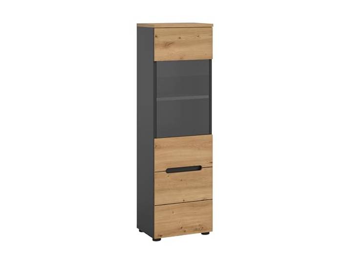 Homes & Jones Vitrine CANU (lxhxp : env. 36x125x33 cm)\, Coloris Gris Basalte/chêne Artisan