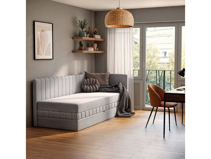 Schlafsofa Silber Chenille Triss 213 x 83 x 99cm Ecke davorstehend rechts mit Schlaffunktion Modern