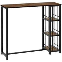 MODFU Bartisch in Holzoptik Braun 120x40x105 cm mit 3 Ablageflächen, Stahlgestell, schlanker Stehtisch als Küchentresen Arbeitsplatz
