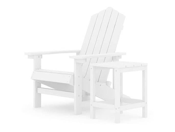 SKTQYQO Adirondack Stuhl mit Tisch HDPE weiß Wetterfest, pflegeleicht, hohe Rückenlehne, breite Armlehnen, Seitentisch, max. Belastung 110 kg