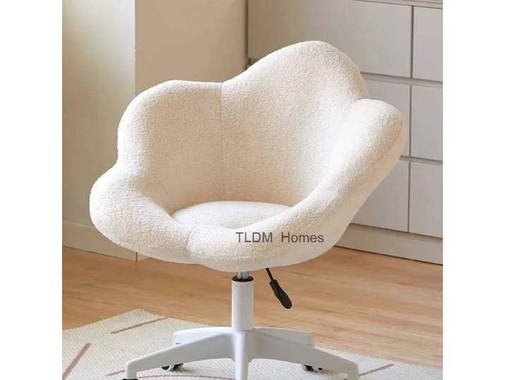 Chaise de coiffeuse blanche mignonne avec roulettes moelleuses, tabouret réglable, chaise de coiffeuse moderne en métal, petit meuble, mobilier nordique