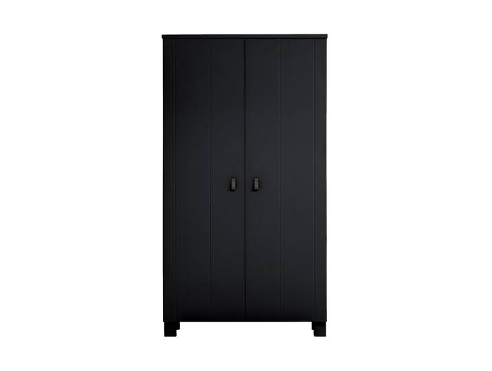 Massiver Kleiderschrank „Ties“, 2-türig Leder Schwarz De Eekhoorn