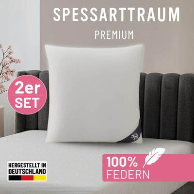 Gänsefederkopfkissen SPESSARTTRAUM "Premium, Kopfkissen 2-tlg. 40x80 oder 80x80 cm", weiß, B:80cm L:80cm, Bezug: 100% Baumwolle. Füllung: 100% Gänsefeder, Kopfkissen, Seitenschläfer & Rückenschläfer, Hergestellt in Deutschland