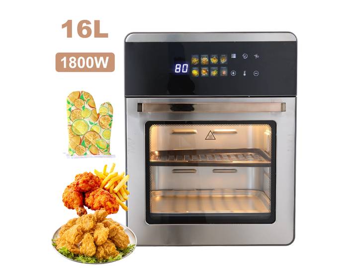 Friteuse à air 1800W 16L 360 ° Four à rôtir sans huile halogène, friteuse électrique multifonctionnelle pour la cuisine à domicile, aliments pour bébés