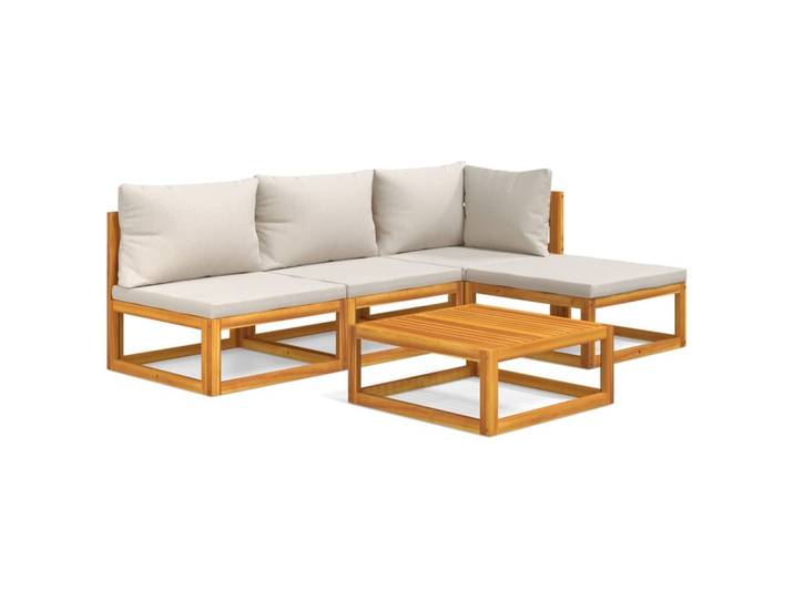 vidaXL 5-tlg. Garten-Lounge-Set mit Hellgrauen Kissen Massivholz
