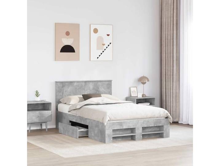 SKTQYQO Bettgestell mit Kopfteil, Betongrau, 137 x 203 cm Robustes Holz, modernes Design, integriertes Kopfteil zum Lesen und Entspannen