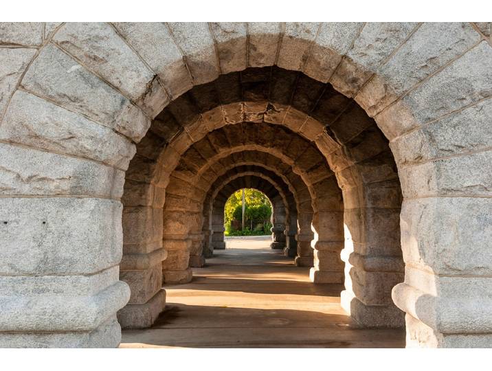 Fototapete PAPERMOON TUNNEL-STEINWAND STEINMAUER STEINE STRUKTUR ALLEE DEKO , bunt, B:4,5m L:2,8m, Vlies, Tapeten, Fototapete
