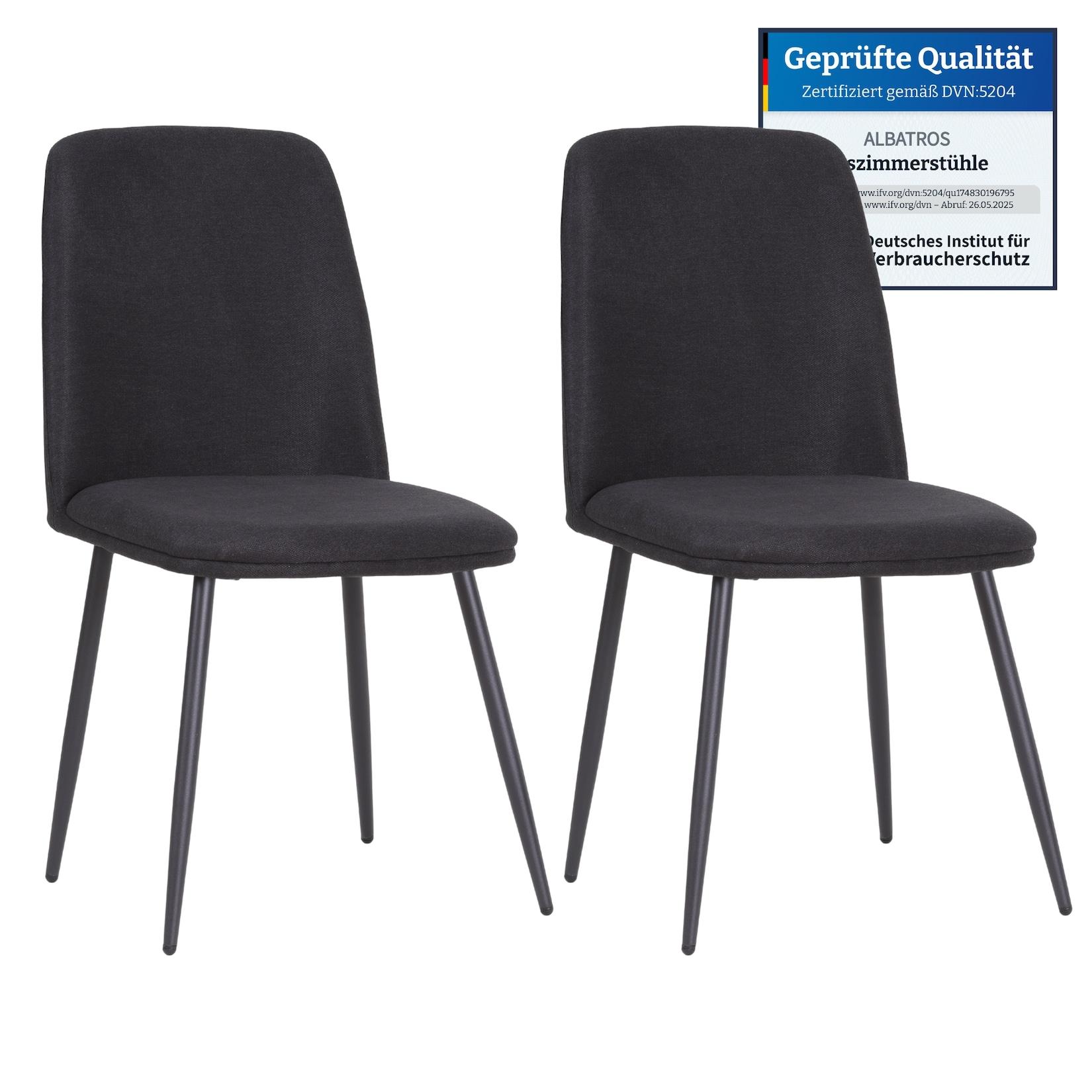 Albatros BONO Stoffstuhl Schwarz– 2er-Set Esszimmerstühle im modernen Retro-Design, gepolstert & ergonomisch, DEKRA-geprüft, pflegeleichter Stoffbezug