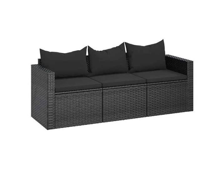“Winter Sale TOP Canapé de jardin Noir - Canapé de jardin à 3 places avec coussins noir résine tressée PRO24988