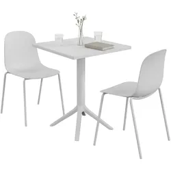 CLP Gartenmöbel-Set wetterfest Nerra, 2 Stapelstühle und quadratischer Gartentisch, ergonomisch, 3-teilige Sitzgruppe stapelbar