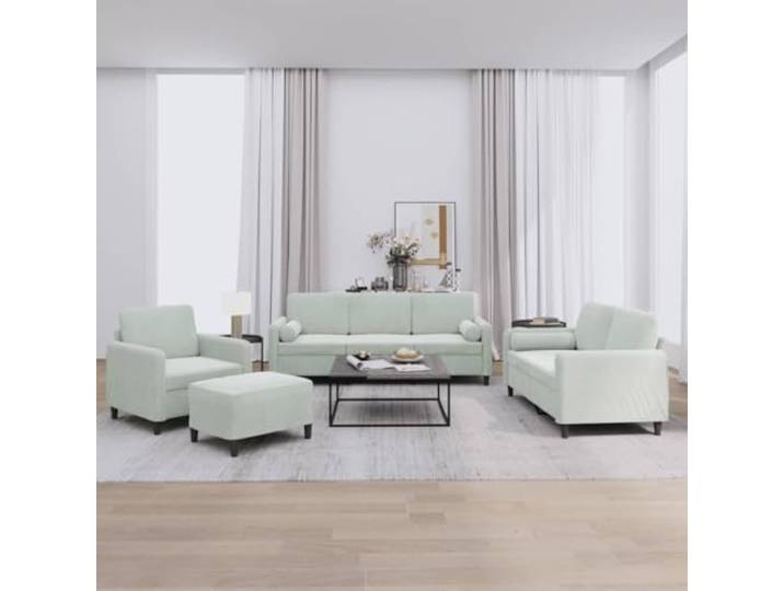 HEFZGDB 4-TLG. Sofagarnitur mit Kissen Hellgrau Samt, Weiches Samtstoff Sofa Set mit Robustem Gestell, Bequeme Polsterung und Vielseitiger Hocker für Wohnzimmer Einrichtung