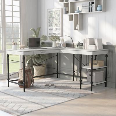 Furniture of America Haley Farmhouse 59-inch Metal L-Shaped Computer Desk with USBs