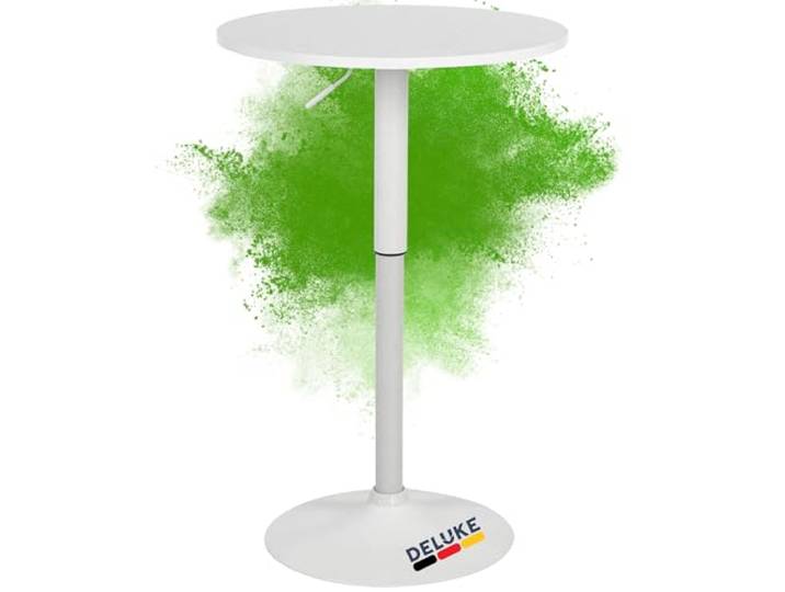 DELUKE® 2in1 Stehtisch Höhenverstellbar Ø 60cm Cheri - 106cm Hoch, Metall Gestell Bistrotisch Gastro Bartisch Rund Wetterfest Outdoor Indoor Camping Bistrotisch Balkonmöbel, Weiß-Weiß