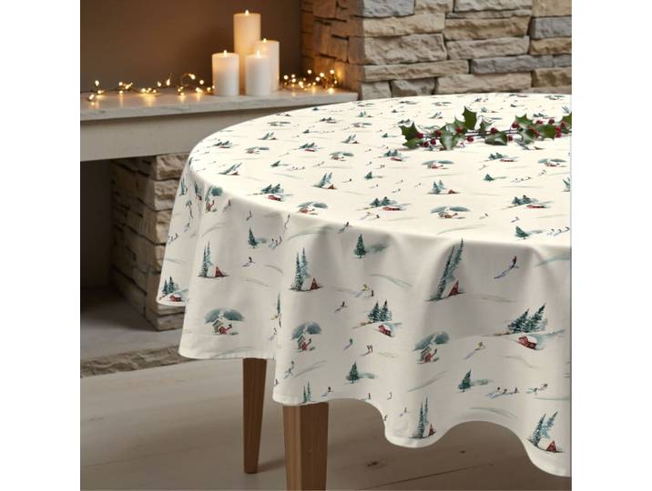 Nappe de noël ronde anti-taches 100% coton multicolore diamètre 190 cm