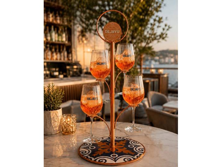 Mixcompany Servierständer DEJAVU Serving Tree Glashalter mit 4 Aperitifgläsern, (5-tlg., Serving Tree inklusive 4 Gläsern), dekorativer Präsentationsständer mit 4 Aperitifgläsern