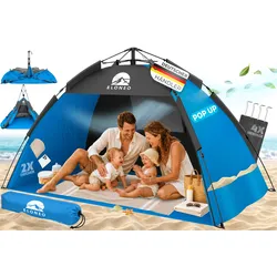ELONEO Pop Up Strandmuschel UV Schutz 80+, Leichter Aufbau und kleines Packmaß inkl. Tragetasche, Strand Sonnenschutz & Windschutz für Babys und Erwachsene, Blau, 190x100x110 cm