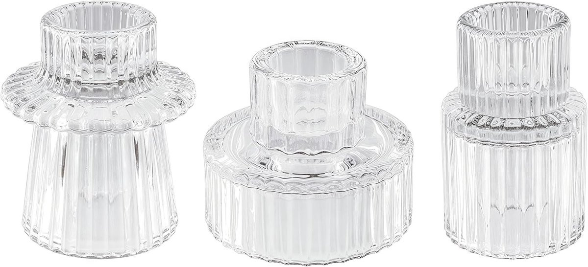 3-delige set glazen waxinelichthouders in transparant glas voor tafeldecoratie