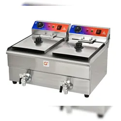 Gasfrit – Professionelle industrielle ultraschnelle Elektro-Fritteuse, 2 Becken à 10 L mit Ablasshahn