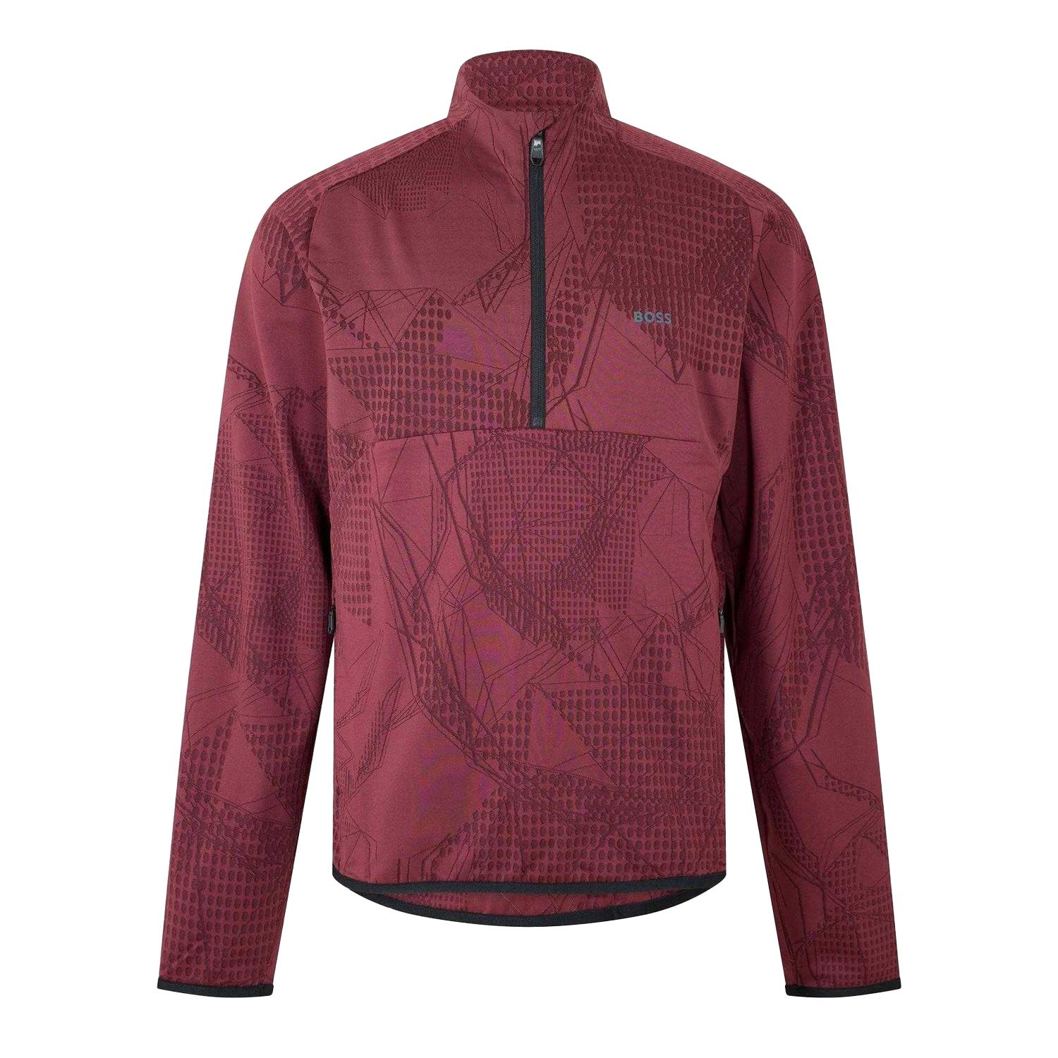 Boss Heren Desert Active T-shirt met halve rits en lange mouwen (Rood)