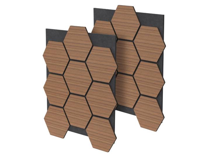 Ml-Design Akustikpaneel Echtholz 2er Set Teak Hexagon, Dunkelbraun, Eiche, Quadratisch, 2.1x81.1x66.6 cm, Tapeten & Wandverkleidungen, Akustikpaneele