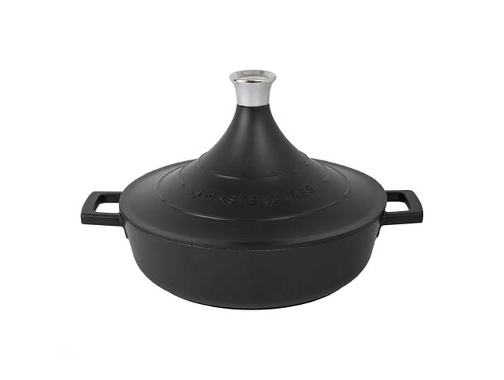 MasterClass Tajine-Form aus Aluminiumguss mit selbstbindendem Kegeldeckel, 4 l, Antihaftbeschichtung, rund, Induktion, Herd, Kochgeschirr, spülmaschinenfest, ofenfest, 28 cm, Schwarz