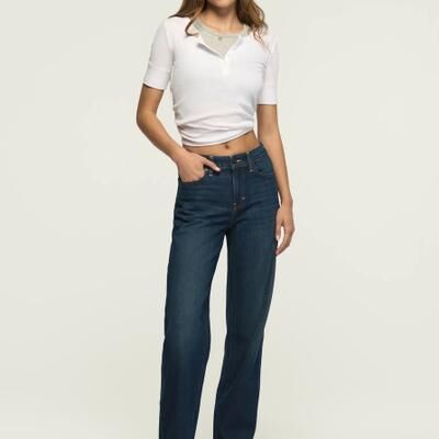 Lucky Brand Mid Rise Curvy Baggy - Women's Jeans Denim Pants in Ink Blot Wash, Size 27 x 29