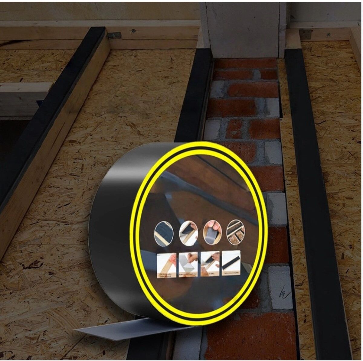 INF Butyl-Balkenband, PET-unterlegt, selbstklebendes schwarzes Abdichtungsband für Holzdecks, hochtemperaturbeständig 5 cm