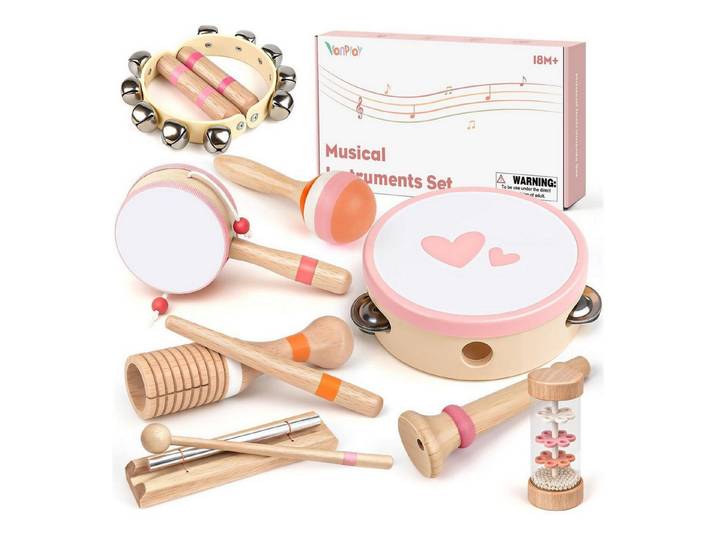 LuxusKollektion Spiel-Schlagzeug Musikinstrumente Schlagzeug Trommel Montessori Rosa Musikspielzeug-Set