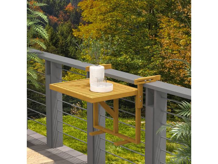 Outsunny Table Pliante Balcon Bois Réglable Extérieur/Intérieur