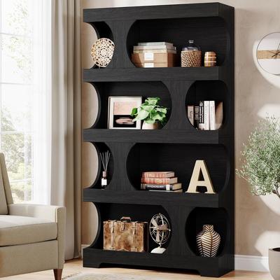 YUZHOU 71-Inch Tall Bookcase, 4-Tier S-Shaped Modern Storage Shelf