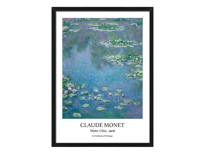 Tableau Monet Waterlilies Verre : verre float Cadre : panneau de fibres de bois à densité moyenne MDF , pelliculé Vert/Bleu/Mauve 55 x 75 x 3cm