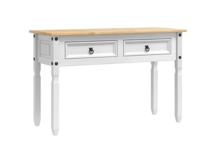HAQWRDQSG Beistelltisch Corona 115x46x73 cm Kiefernholz Konsole Weiß Zwei Schubladen schaffen Ordnung im Schlafzimmer oder Büro, freistehendes Format für Dekoration und alltägliche Utensilien.