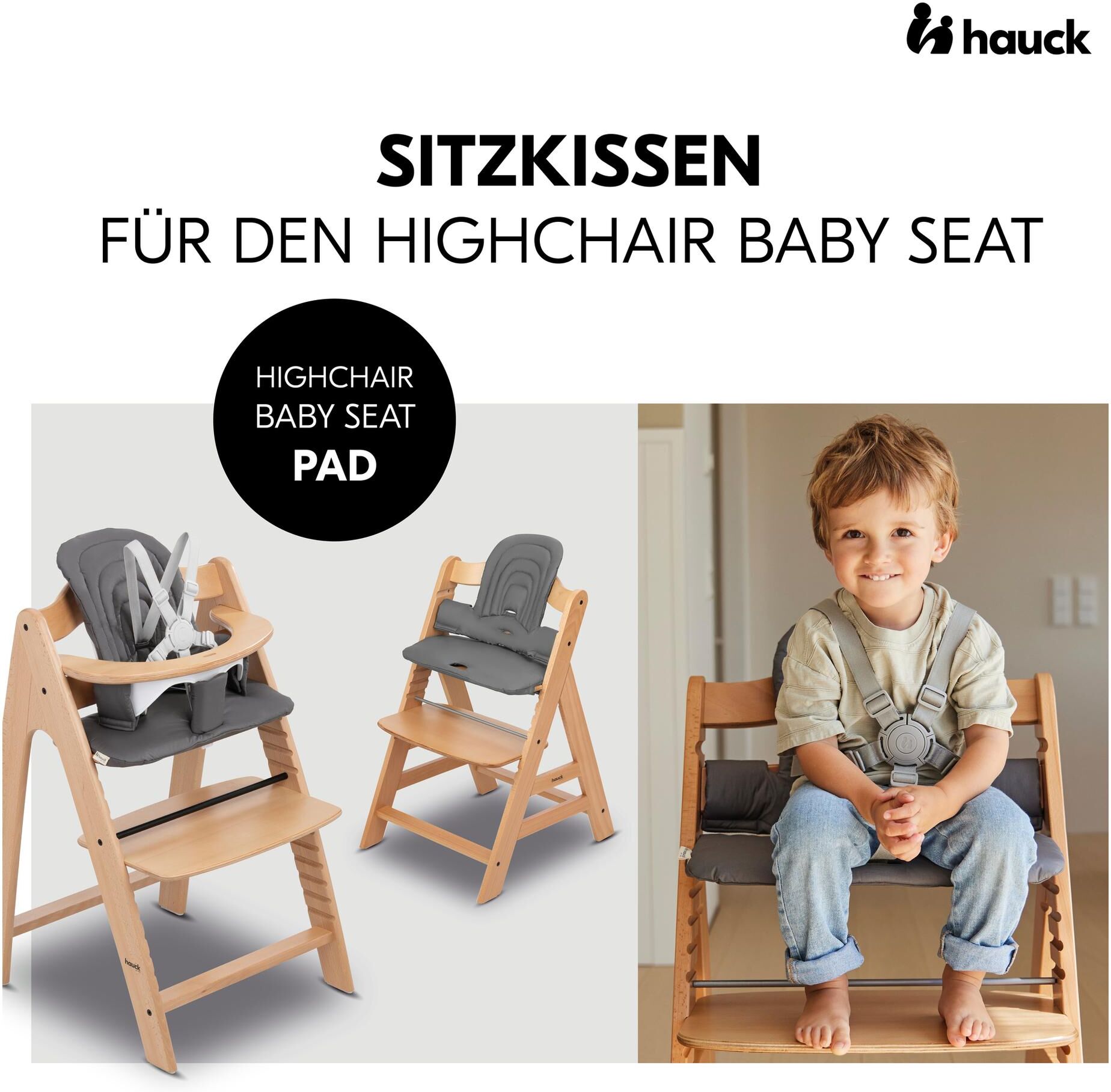 Kinder-Sitzauflage HAUCK "Highchair Baby Seat Pad", Baby, grau (dunkelgrau), Baumwolle, Polyester, Kinder-Sitzauflagen Kinder-Sitzauflage dunkelgrau Einheitsgröße