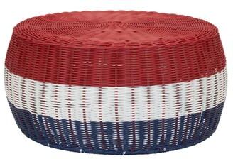 "Household Essentials Indoor/Outdoor Low Wicker Ottoman Table, 18"" D, Patriotic Red, White and Blue"