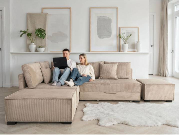 Home affaire Night & Day L-Form, B: 316 cm mit Dauer-Schlaffunktion 180x200 cm Set: Sofa & Hocker, Schlaffunktion, Bettkasten & Kissen, Boxspringbett