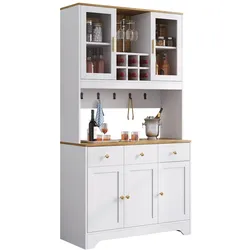 OKWISH Aufbewahrungsschrank 94x30x175cm mit 5 Türen und 3 Schubladen, Vitrinenschrank, Sideboard Landhausstil, Stauraum Möbel, MDF, Weiß Holzmaserung