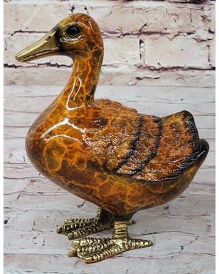 Bronzhaus Bronze Duck Figurine Figure Real Bronze W/ Patina Glaze Sculpture Special Patina 8 Inches X 7 Inches
