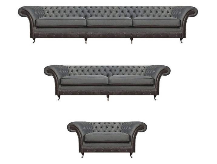 Xlmoebel Chesterfield-Sofa Graue Polstermöbel Garnitur im eleganten Chesterfield-Stil, 3-teiliges Garnitur, Hergestellt in Europa
