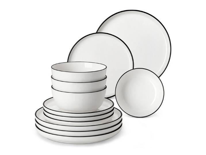 MALACASA Geschirr-Set Tafelservice MINA für 4/6 Personen, Porzellan Weiß Geschirrset (12-tlg), 4 Personen, Porzellan