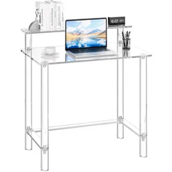 VEVOR Acryltisch Computertisch 2-stufiger Bürotisch mit Monitorständer, moderner Schreibtisch (60 kg belastbar) für Schlafzimmer Büro Arbeitszimmer Garderobe, 50 x 80 x 88 cm (transparent)