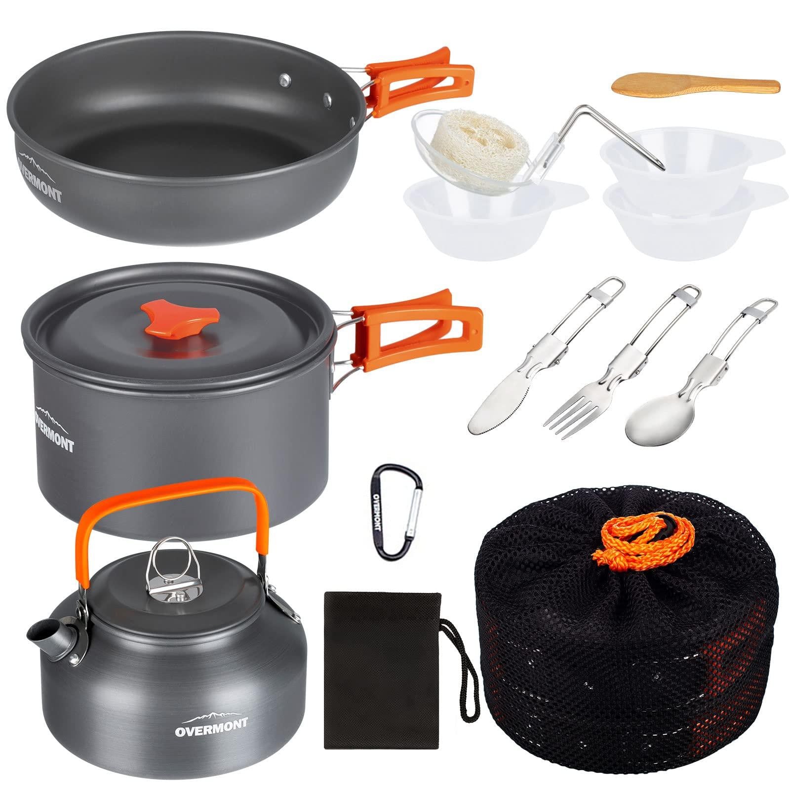 Overmont Complete kookset voor camping met pannenset en grillaccessoires