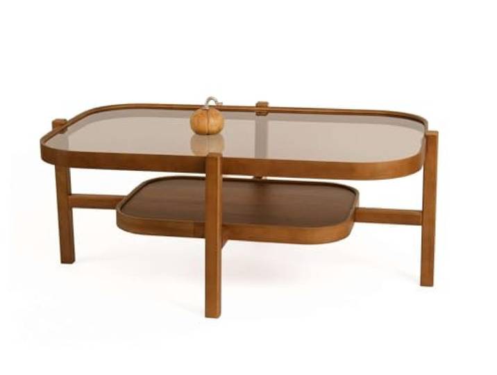 ASIR Elegant Coffee Table, 100% Solid Wood with 18mm Thickness, Tempered Glass Top, Walnut Color, 110 x 48 x 70 cm Perfect for Modern Living Spaces
