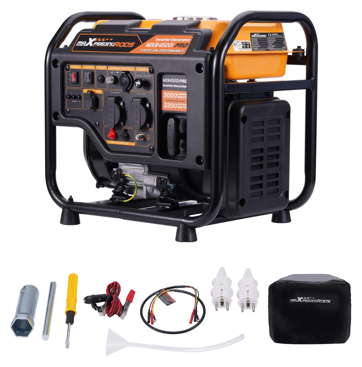 MaXpeedingrods Draagbare 4-takt Benzinegenerator met Inverter, 3200W, 2 x USB-poorten