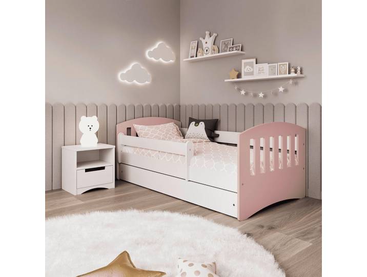 Mid.you Kinder-/Juniorbett Classic, Weiß, Pink, Birke, Schichtholz,Schichtholz,Sperrholz, H2, 1-Zonen, Höhe ca. 15 cm, links montierbar, rechts montierbar, 80x180 cm, mit Schubkästen,nicht verstellbar, Kinderzimmer & Jugendzimmer, Kindermöbel, Kinderbetten